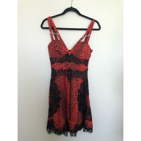 GUESS Nadine Red and Black Leopard Print Fit and Flare Dress - XS - Picture 2 of 7